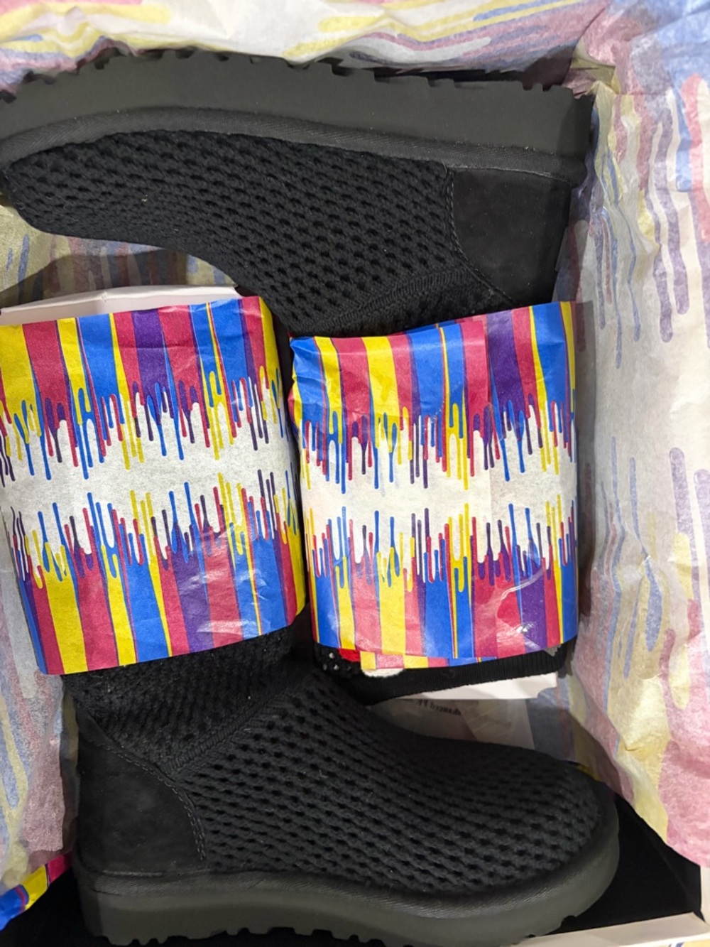 UGG Black Knit Mid-Calf Boots with Multicolor Floral Applique. Limited edition - Picture 6 of 10
